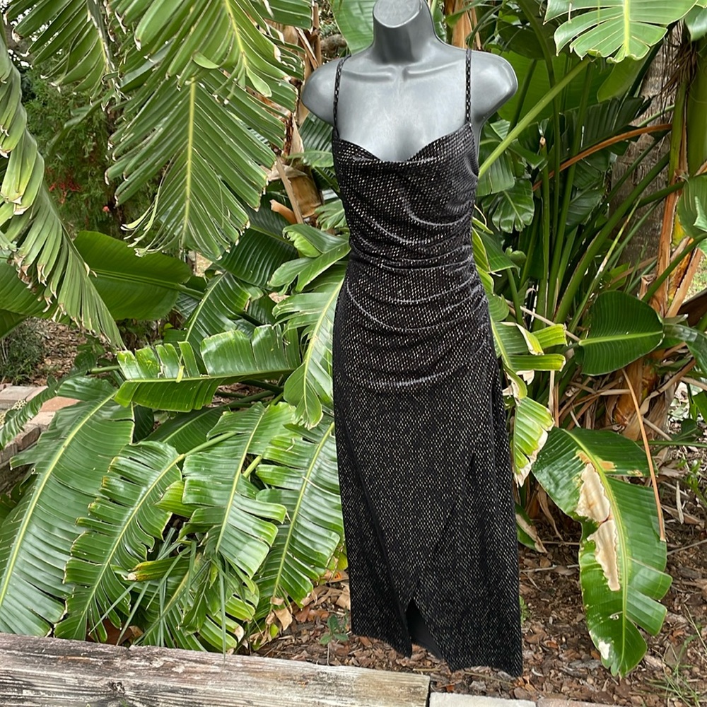 velvet and metallic slipdress with front slit - Picture 4 of 9